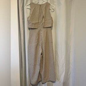 Elegant Beige Striped Jumpsuit